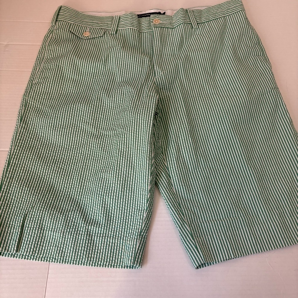 RALPH LAUREN SPORT Green and White Seer Sucker Shorts